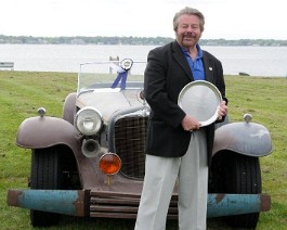 1930 Cadillac Custom V-16 Hot Rod Roadster by Charles DimmittDick Shappy holding the  "First Place for Early American Classic" award.